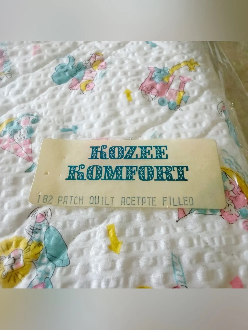 Vintage Jack Turk & Co. Kozee Komfort Quilted Baby Crib Blanket Circus Animals